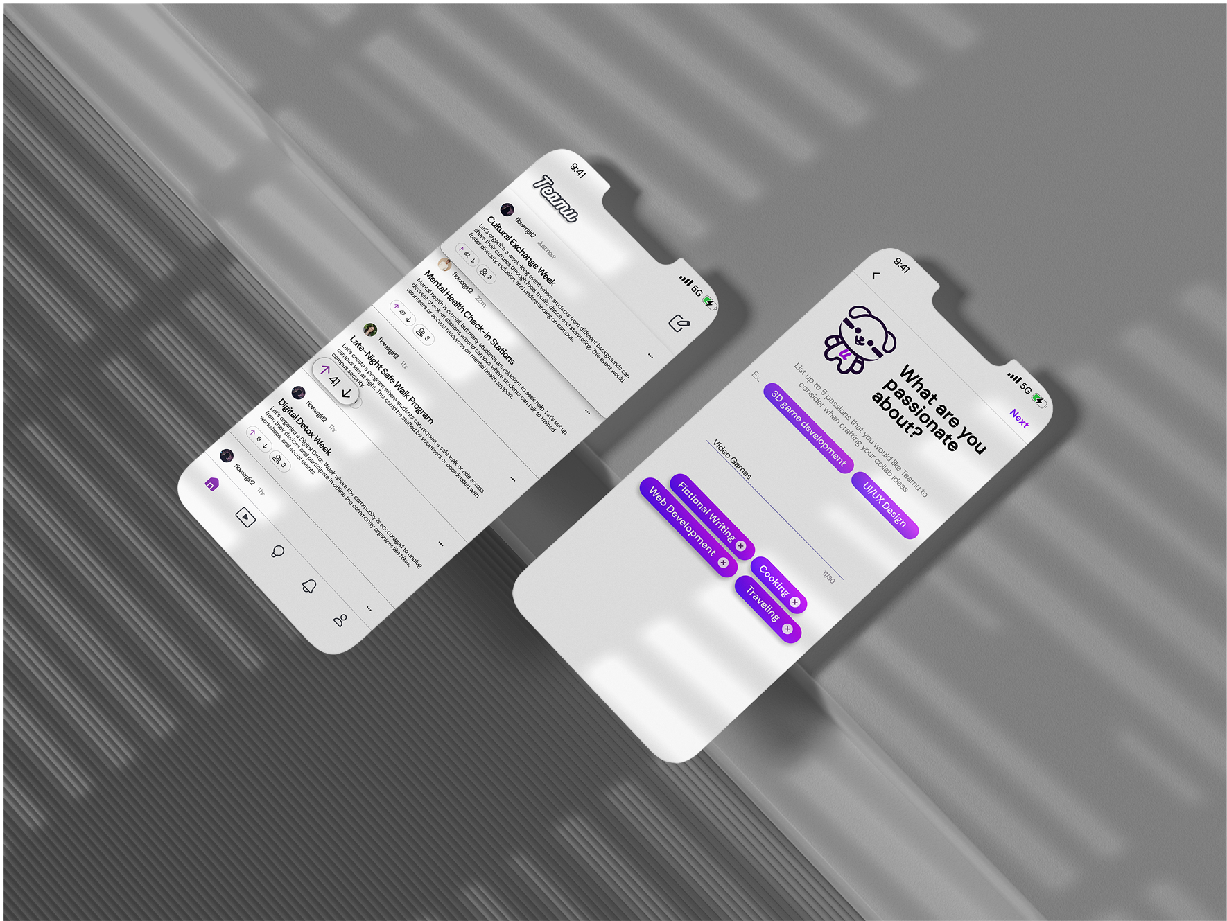 Teamu prototype showing AI-driven project matching interface
